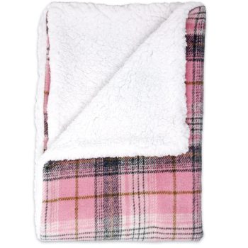 Sherpa-Lined Dog Blanket - Pink & White Plaid