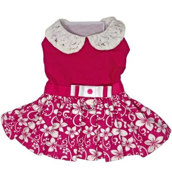 Pink Hibiscus Dog Dress with Matching Leash