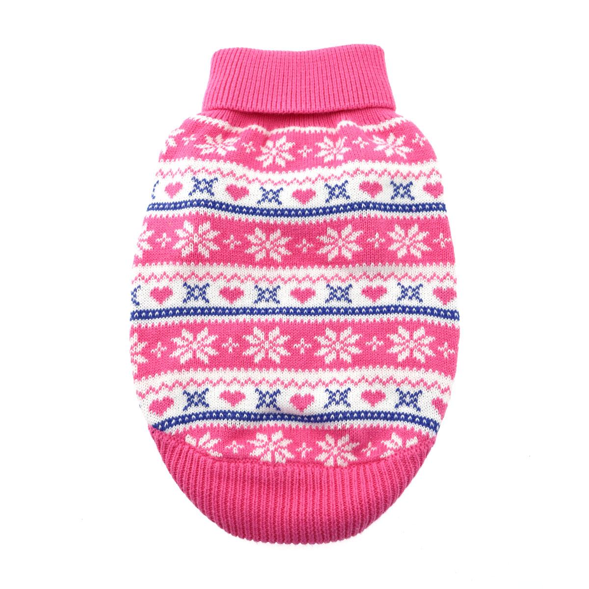 Combed Cotton Snowflake & Hearts Sweater - Pink
