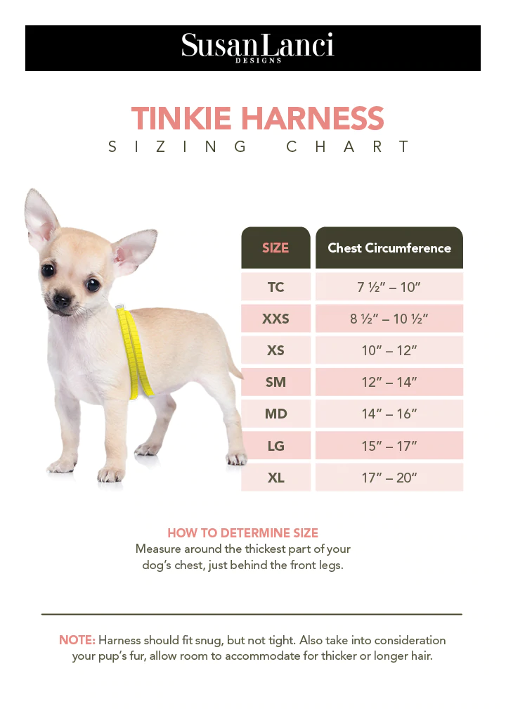 Tinkie Harness Size Chart