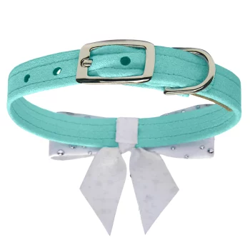 Tiffi’s Gift Collar White Tail Bow with Silver Stardust and AB Emerald