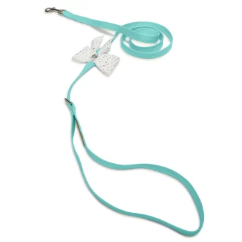 Tiffi Blue Leash White Tail Bow with Silver Stardust and Clear Emerald