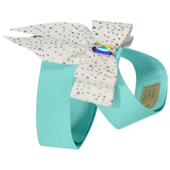 Tiffi's Gift Tinkie Harness White Double Tail Bow with Silver Stardust and Clear Emerald