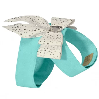 Tiffi's Gift Tinkie Harness White Double Tail Bow with Silver Stardust and Clear Emerald
