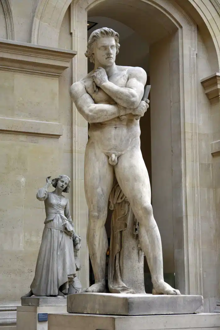 A marble statue of Spartacus, by Denis Foyatier, stands in the Louvre Museum in Paris.