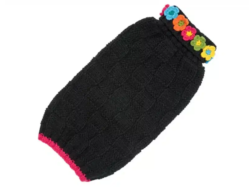 Basketweave Floral Sweater - Black