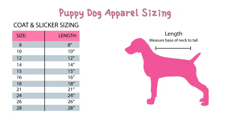 Puppy Dog Apparel Sizing - Coat & Slicker Sizing