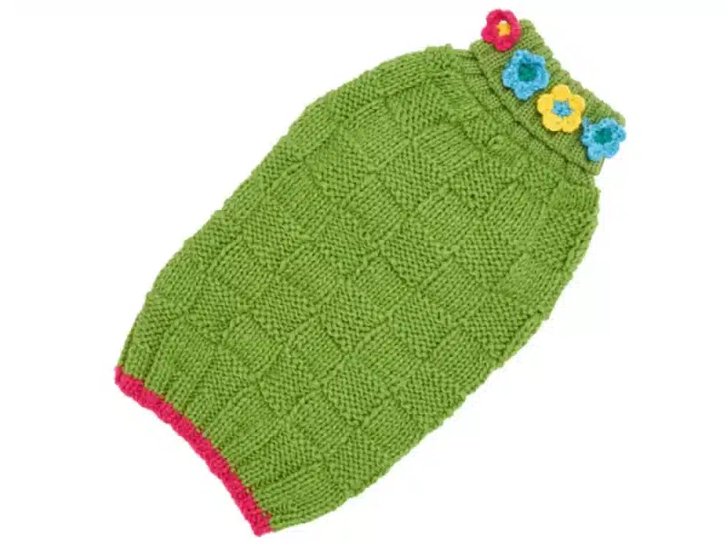 Basketweave Floral Sweater - Green