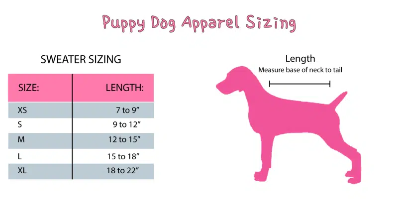 Puppy Dog Apparel Sizing - Sweater Sizing